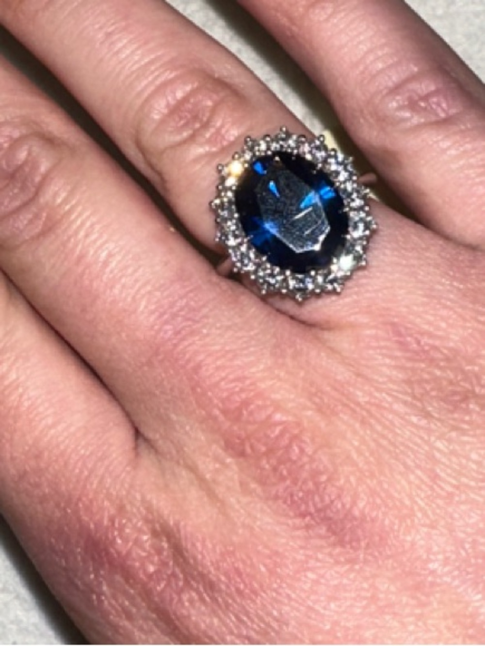 Sterling Silver Blue Halo Cocktail Ring with Clear Accent Stones - Picture 2 of 3